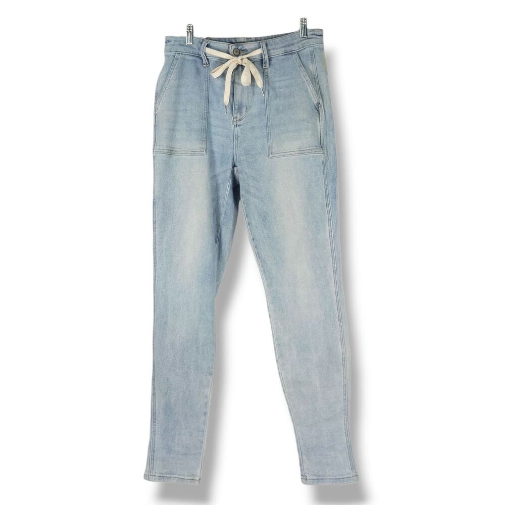 Judy Blue Jogger Jeans Drawstring Waist Utility Patch Pockets Light‎ Wash 9/29 - Picture 2 of 11